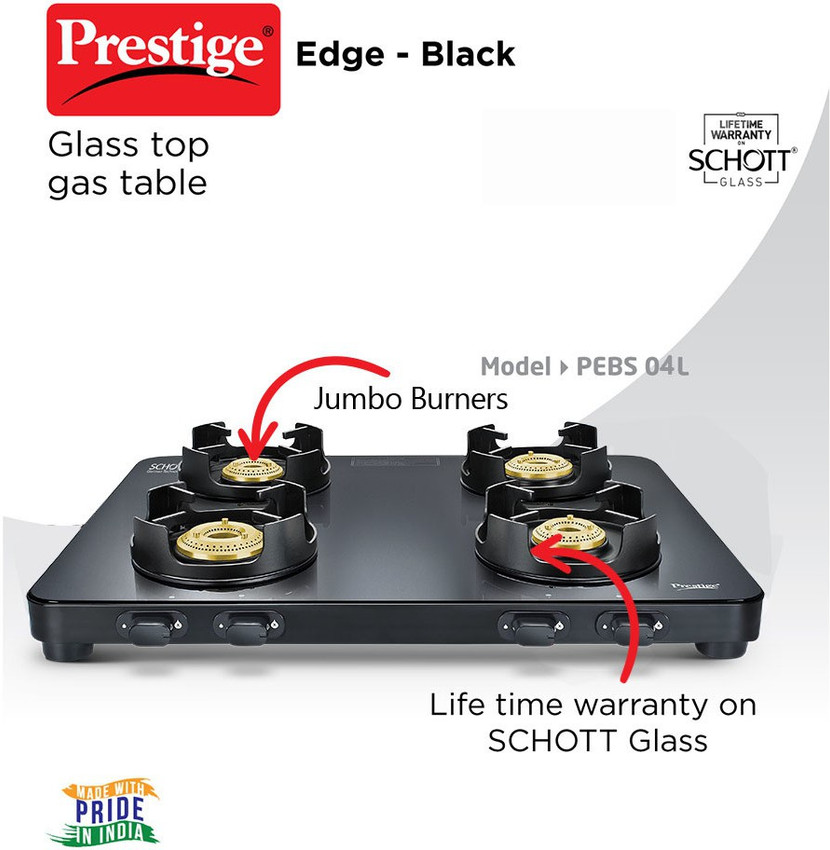 prestige edge schott glass 4 burner gas stove black