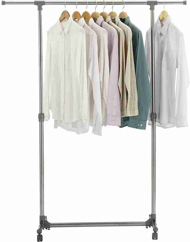 Vastra Steel Floor Cloth Dryer Stand Stainless Adjustable Rolling Garment Rack Single Rail Clothes Extensible Clothing Hanging In India Vastra Steel Floor Cloth Dryer Stand, Industrial Rolling Coat Rack