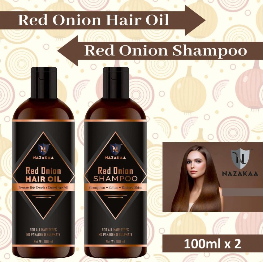 NAZAKAA Premium Red Onion hair Oil & Red Onion shampoo Combo Pack of 2  bottles of 100 ml- Hair Oil - Price in India, Buy NAZAKAA Premium Red Onion hair  Oil &