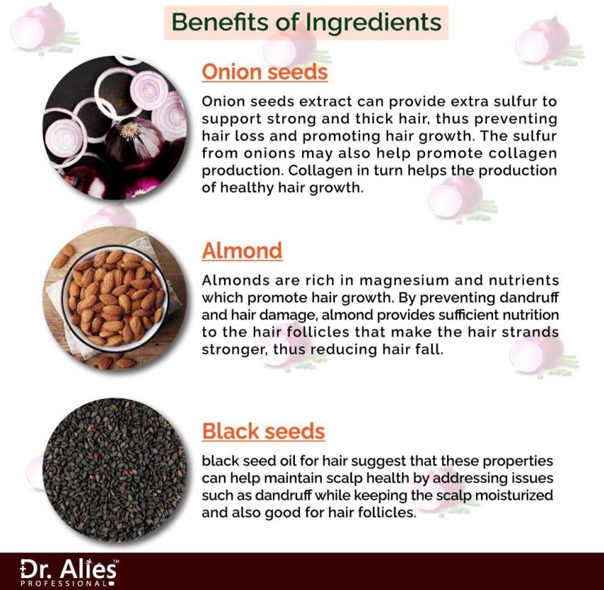 Dr. Alies Professional Onion Hair Oil - Black Seed Onion Hair Oil -  Controls Hair Fall - For All Hair Problem Solution - No Mineral Oil,  Colour, SLS, PEG for Men &