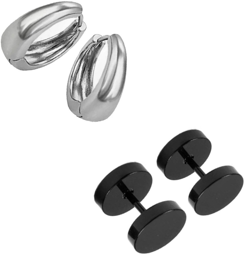 Magnet Stud and Black Colour Auto Lock NonPiercing Stainless Steel Bali  Earring