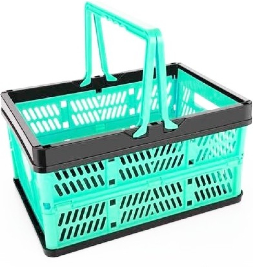 Plastic Grocery Shopping Baskets Idomy Pack of 2 Collapsible Storage Crates with Handles 