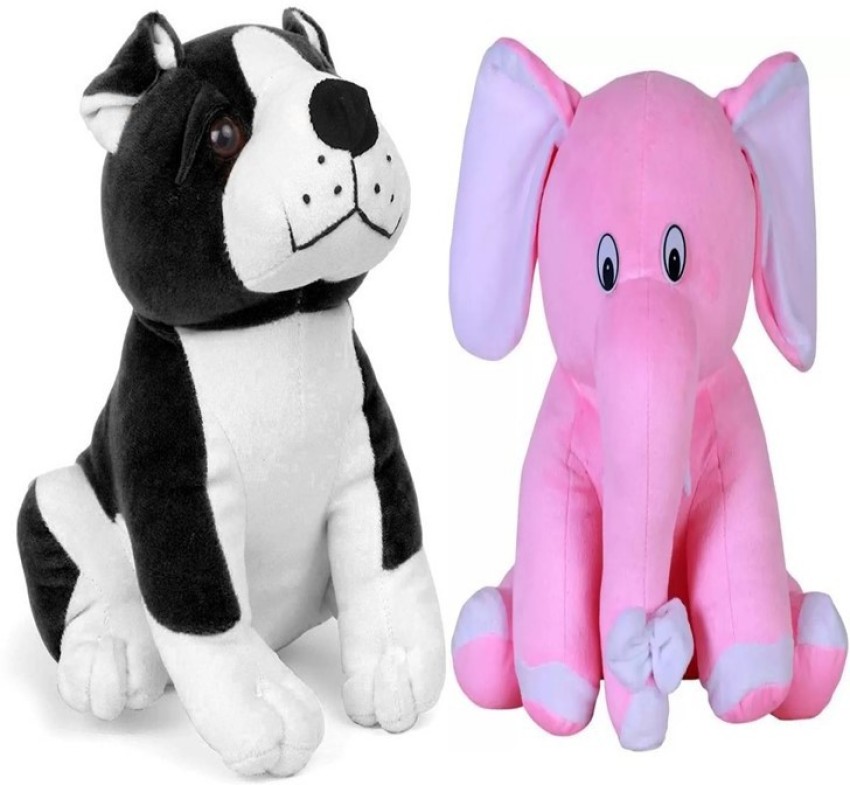Renox Very Special & Cute Combo of High Quality Plush soft toys Black Bull  Dog and Pink Elephant (Pack of 2) for Kids, Girls, Gift & Decoration(Teddy  Bear) - 25 cm -