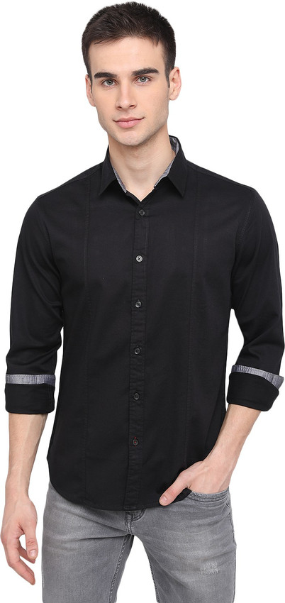 Greenfibre Men Solid Casual Black Shirt 