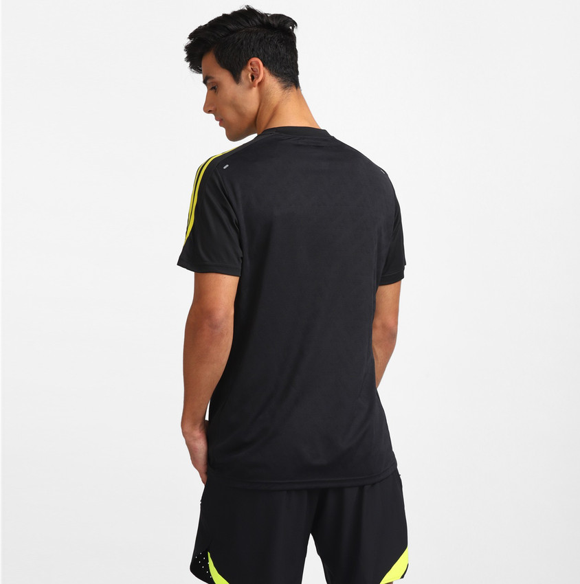 ADIDAS Striped Men Round Neck Black T 
