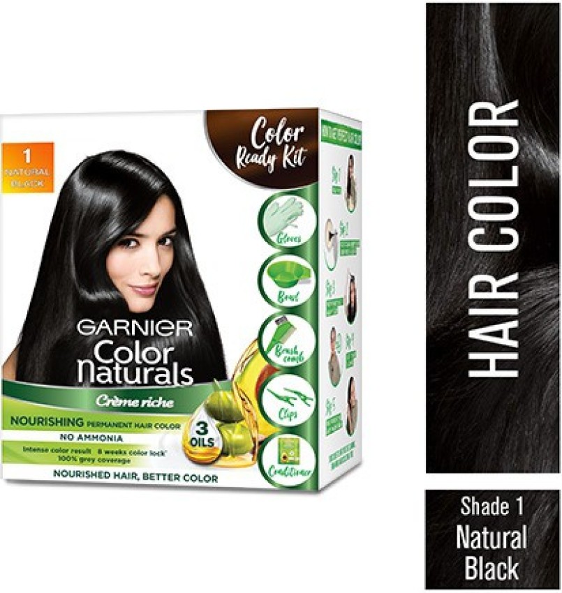 GARNIER Color Naturals Crme Hair Color, Shade 1 Natural Black, 70ml + 60g +  Coloring Tools , Natural Black - Price in India, Buy GARNIER Color Naturals  Crme Hair Color, Shade 1