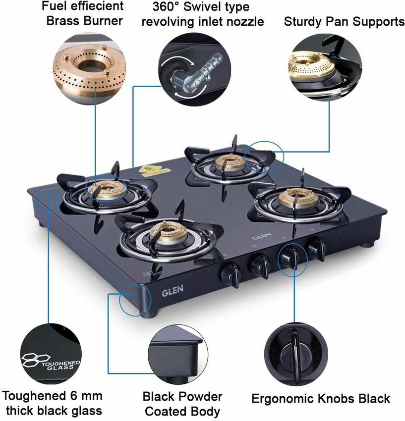 glen gas stove 4 burner glass top price