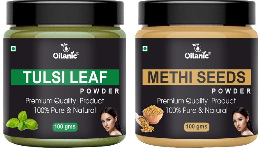 Oilanic 100% Pure & Natural Tulsi & Methi Seeds Powder- For Skin & Hair  Combo Pack of 2 Jar 100gm (200gm) - Price in India, Buy Oilanic 100% Pure &  Natural Tulsi