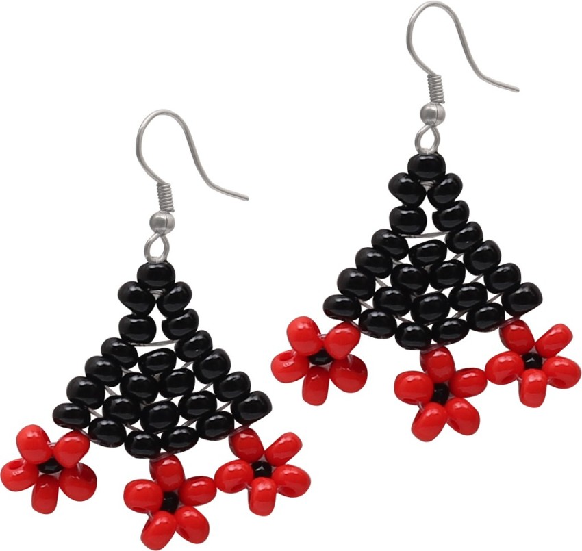 Black And Red Woolen Thread Rose Flower Handmade With Jhumka Earrings  eWe