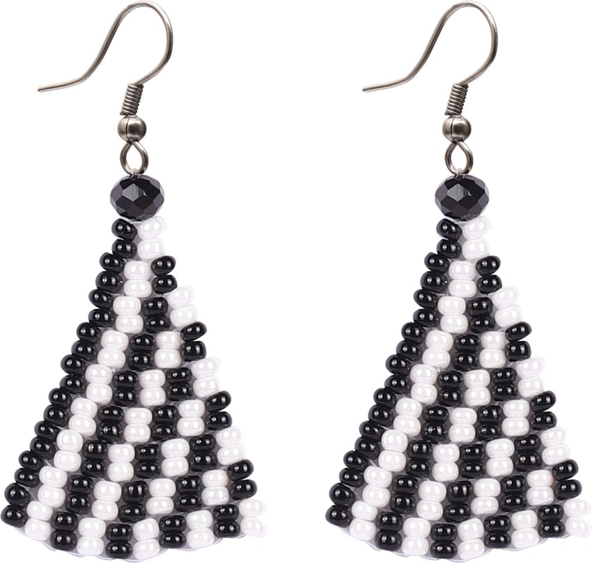 Buy Acrylic Black  White Dangle Striped Earrings BW Striped at Amazonin