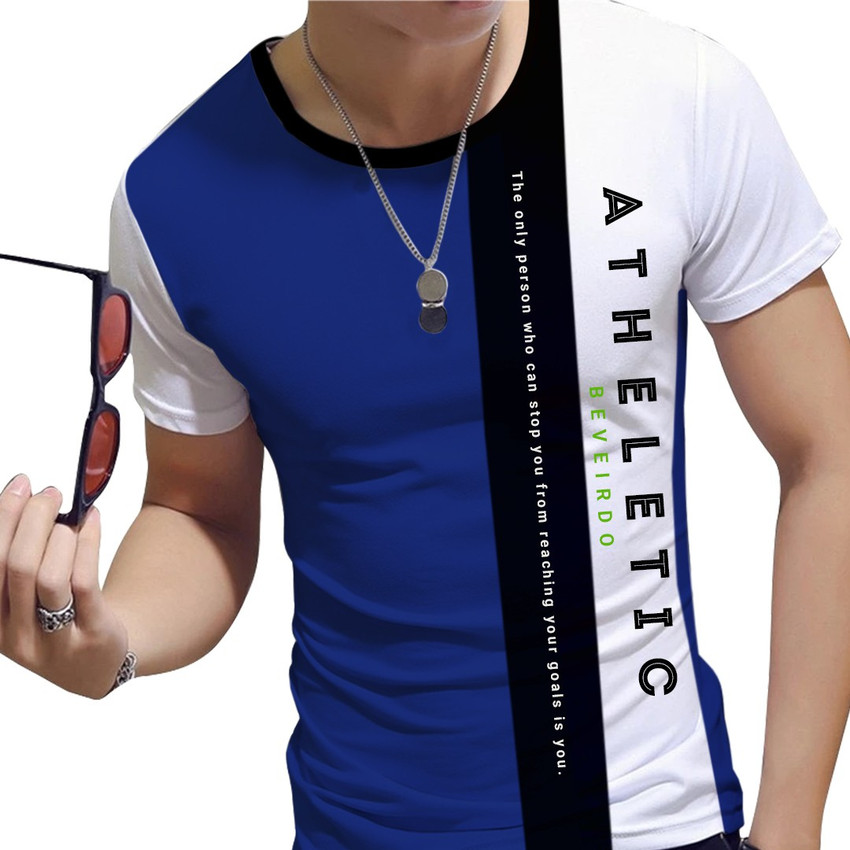 Buy Veirdo Printed Men Round Neck Blue 
