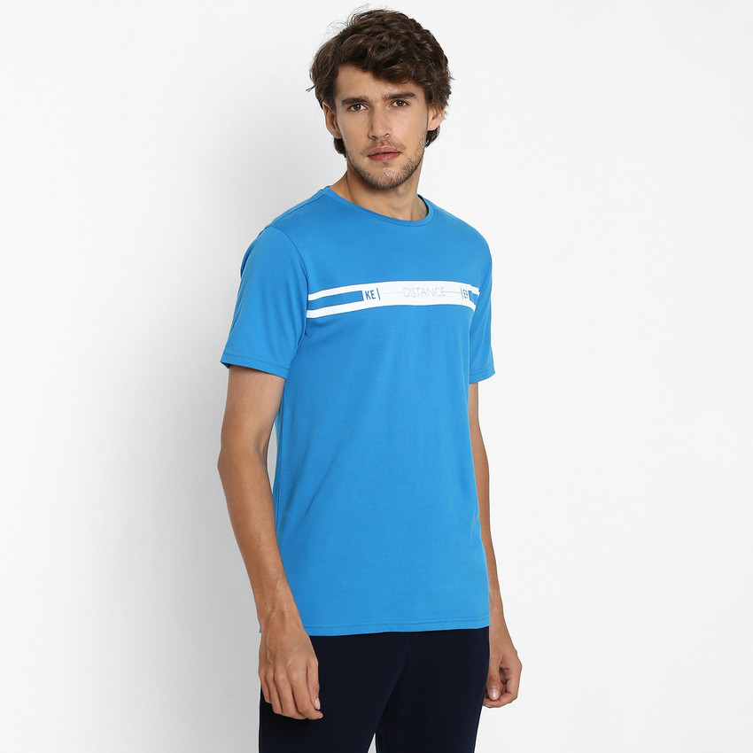 Pantaloons Printed Men Round Neck Blue 