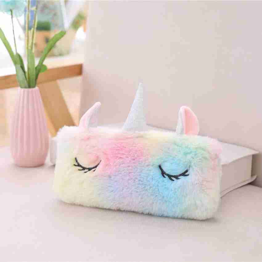 blue seed Beauty Makeup Potli Unicorn Coin Pouch Soft Fur Pencil Eraser Storage Box Cases Unicorn Soft Plush Fur Fabric Pencil Box Beauty Makeup Storage Case Pouch Art Polyester Price in India