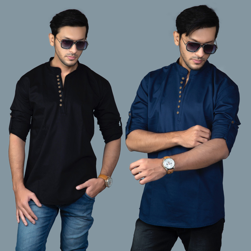 Hashtag Men Solid Straight Kurta - Buy 