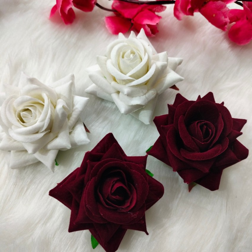 Swastik Creation Rose Flowers Hair Clips/Pins/Juda Clip For Women's and  Girls Hair Accessories Pack OF 4 Clips (White & Maroon) Hair Clip Price in  India - Buy Swastik Creation Rose Flowers Hair