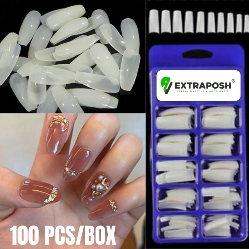 Extraposh 100 PC/Set Natural Transparent finish Reusable Artificial Nail/ Nails. transparent (Pack of 100 ) WITH 2 BOTTLES OF NAIL GLUE TRANSPARENT -  Price in India, Buy Extraposh 100 PC/Set Natural Transparent finish