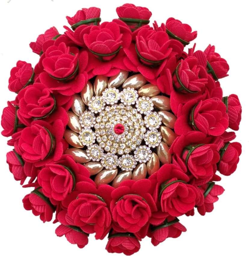 MX WOMEN HAIR STYLE Beautiful Red Rose Artificial Flower Gajra Juda  Accessories Look Like Awesome, For Women And Girl With Stone Work Juda For  Festives Designer Bun Hair Extension Price in India -