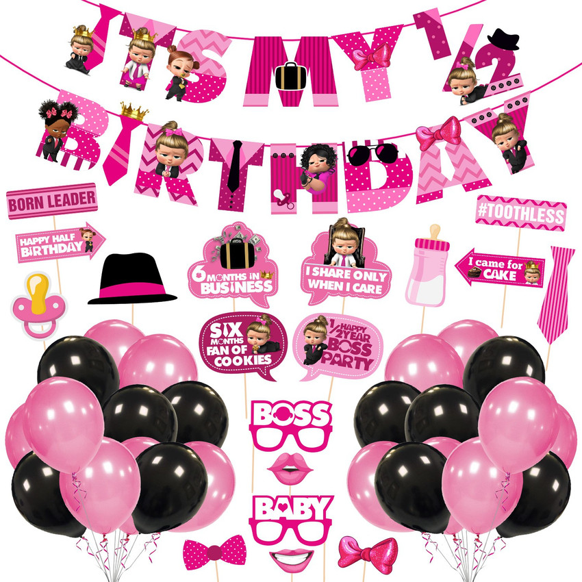 Zyozi Baby Girl S Boss Half Birthday Theme Party Supplies For Girls Baby Half Birthday Decorations Favors With Banner Photo Booth And Balloons Pack Of 45 Price In India Buy Zyozi Baby Girl S