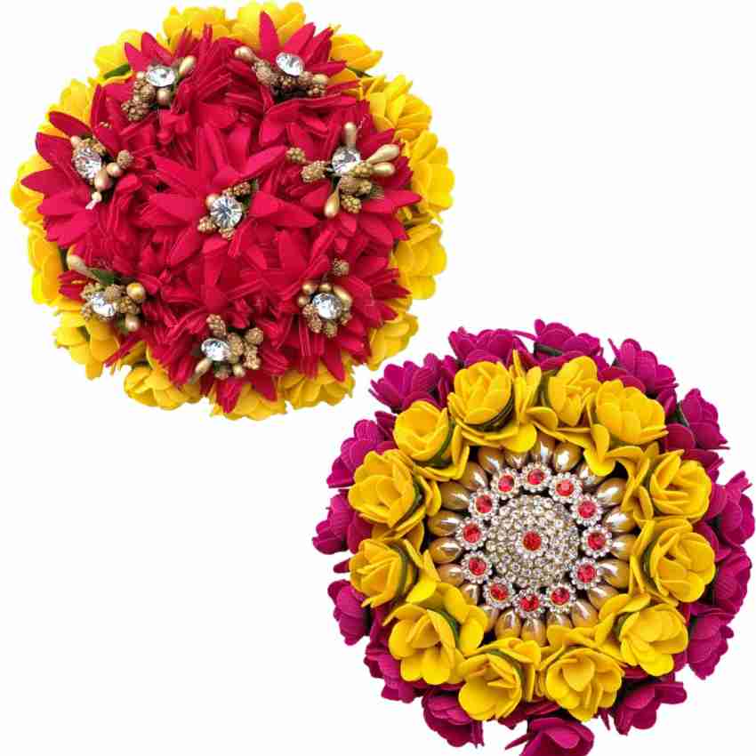 MX WOMEN HAIR STYLE Artificial flower Bun Juda Maker Flower Gajra  Accessories For Women and Girls Multicolor (Pack-02) Accessory Set  (Multicolor) Use In Wedding , Party And Casual Hair Extension Price in