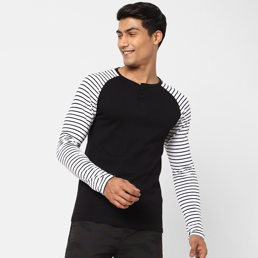 Pantaloons Striped Men Henley Neck 