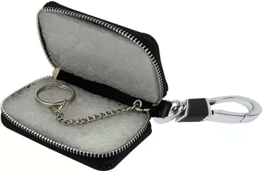 OLPAYE for Mercedes Benz Black Premium Leather Car Key Chain Coin Holder Zipper Case Remote