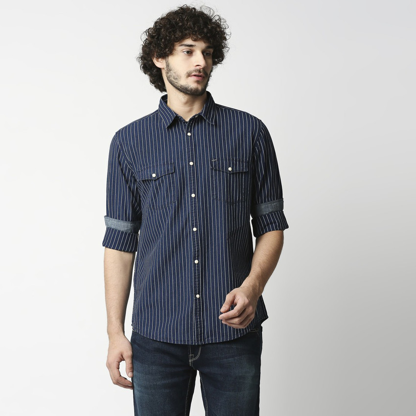 Pepe Jeans Men Striped Casual Blue 