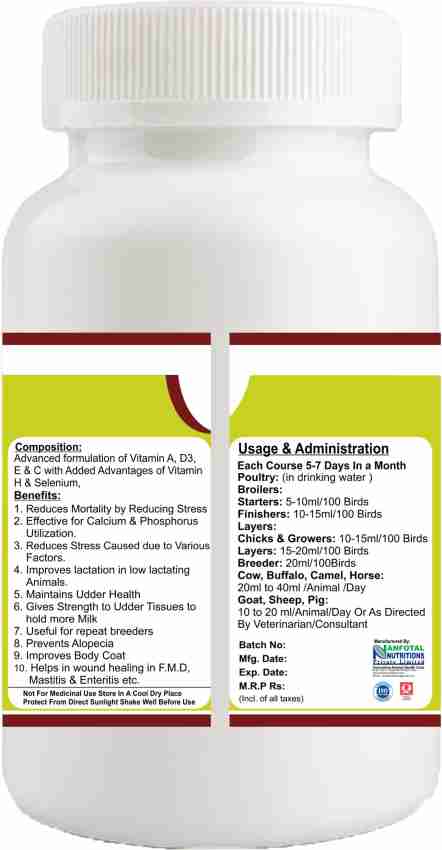 Shifa Laboratories Anfotamin Advanced formulation of Vitamin A D3 E & C  With Added Advantages of Vitamin H & Selenium All Animal Feed Supplements  Pet Health Supplements Price in India - Buy