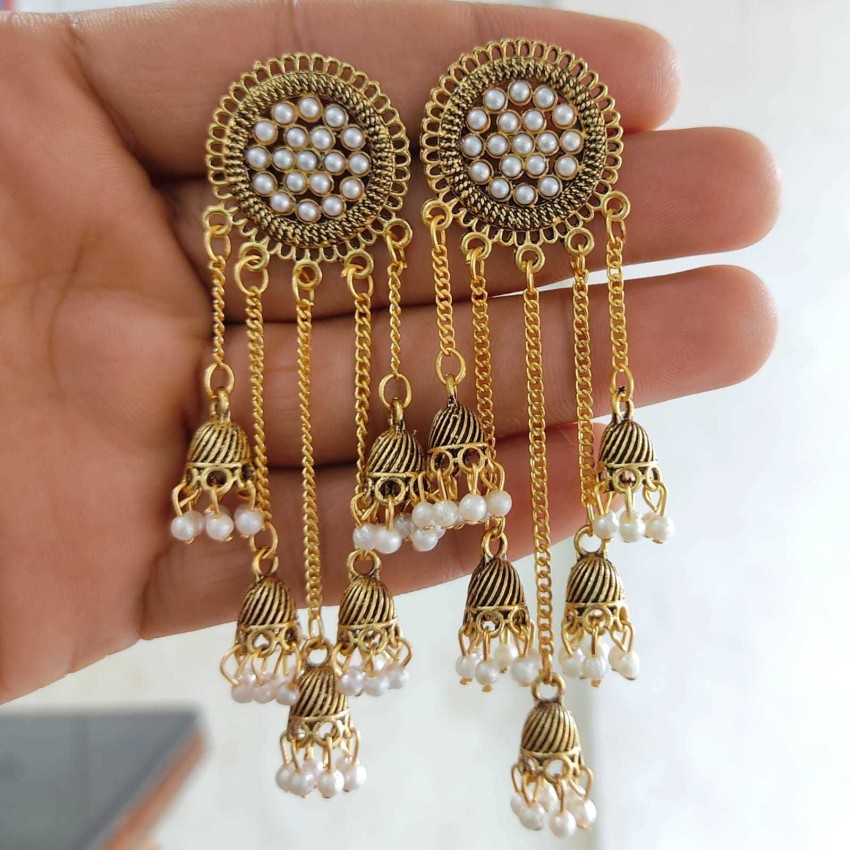 Guroor  Peacock Kemp Stone Beads Gold Plated Chain Jhumka Earrings   Priyaasi