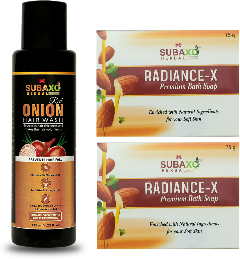 Subaxo Herbal Red Onion Hair Wash -Shampoo 120 ml & Radiance-X Soap 2 Pc Each 75 G Price in India - Buy Subaxo Herbal Red Onion Hair Wash -Shampoo 120 ml & Subaxo Herbal Red Onion Hair Wash -Shampoo 120 ml & Radiance-X Soap 2 Pc Each 75 G Price in India - Buy Subaxo Herbal Red Onion Hair Wash -Shampoo 120 ml &