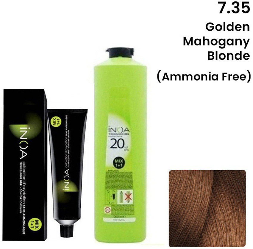 INOA Hair Colour, No  Golden Mahogany Blonde 60G + 20Vol 6% Developer  1000 ML , Golden Mahogany Blonde - Price in India, Buy INOA Hair Colour, No   Golden