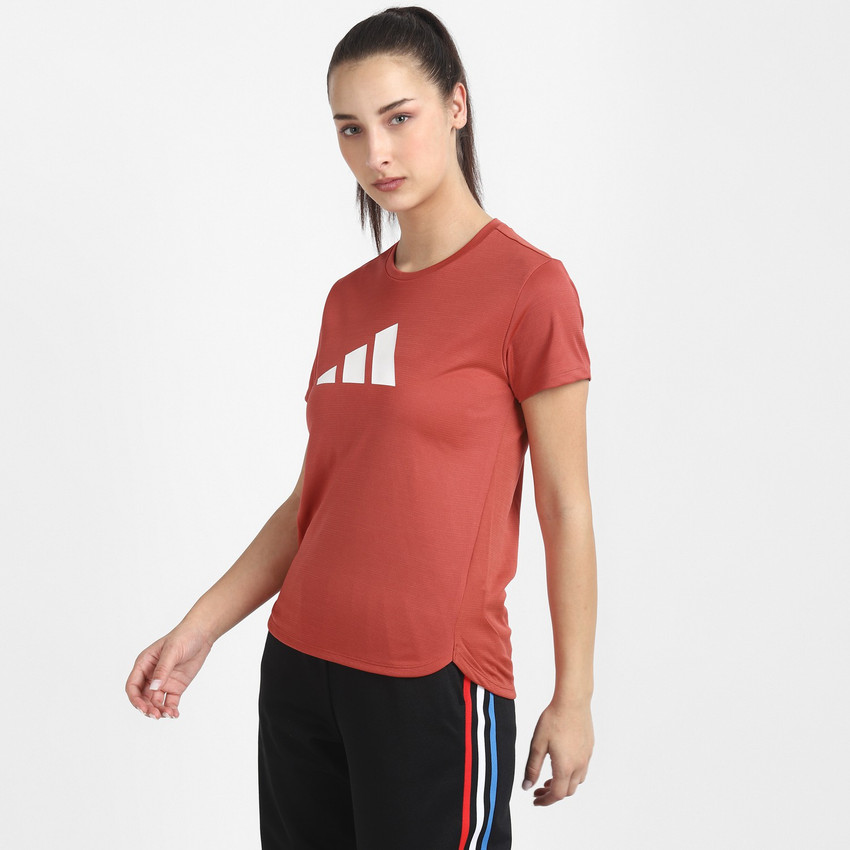 Buy ADIDAS Striped Women Round Neck Red 