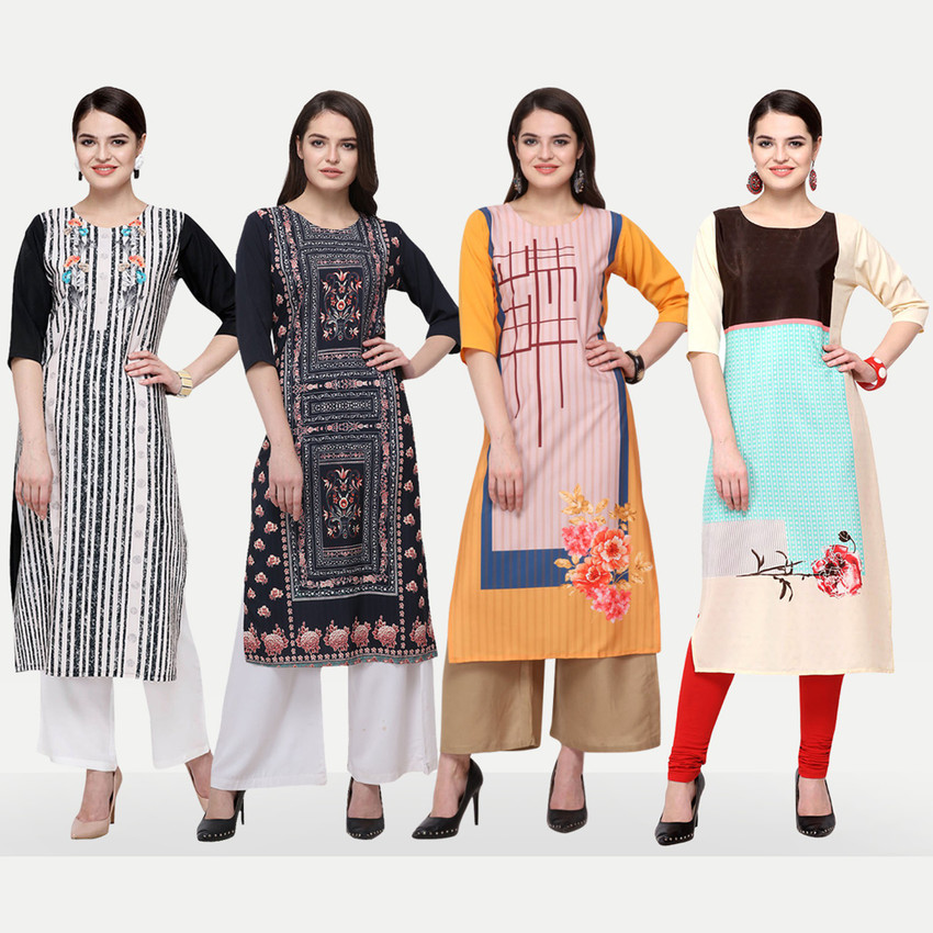 Buy 1 Stop Fashion Women's Crape Multicolor Digital Print Straight Kurta/ Kurti (Pack of 6) STF-229-232-220-222-234-224-S at Amazon.in