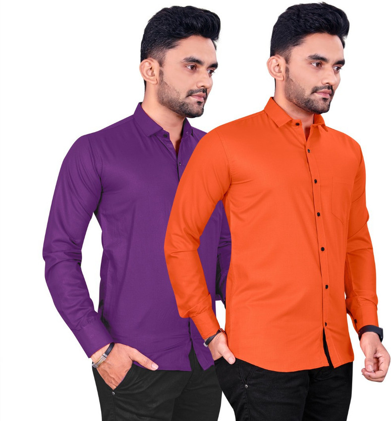 AZERTY Men Solid Formal Orange, Purple 