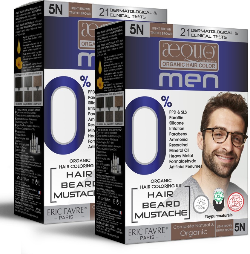 Aequo Organic Permanent Hair Color, Men 5N Light Brown Hair Colour Kit,  170ml (pack of 2) , Light Brown - Price in India, Buy Aequo Organic Permanent  Hair Color, Men 5N Light