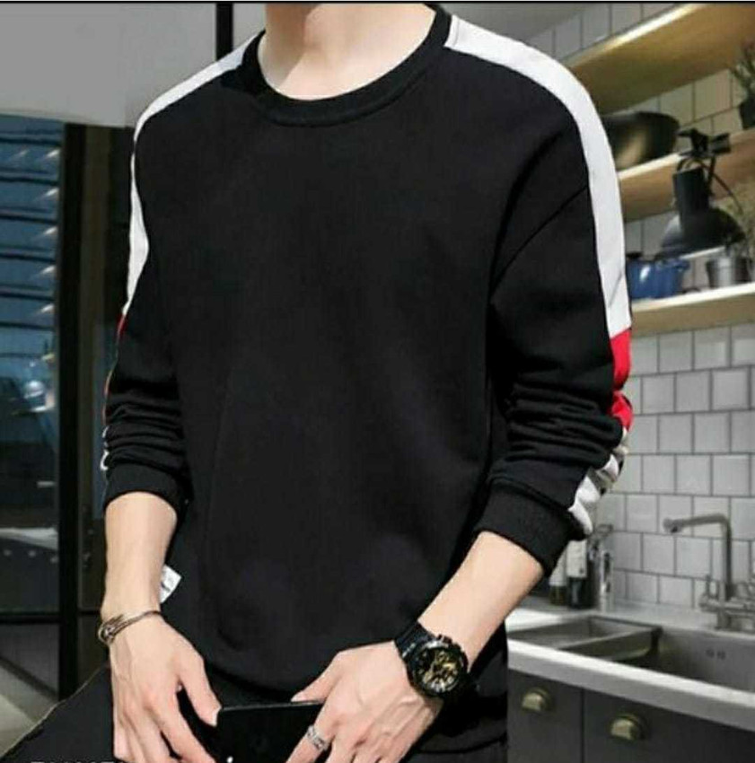 Color Block Men Round Neck Black 
