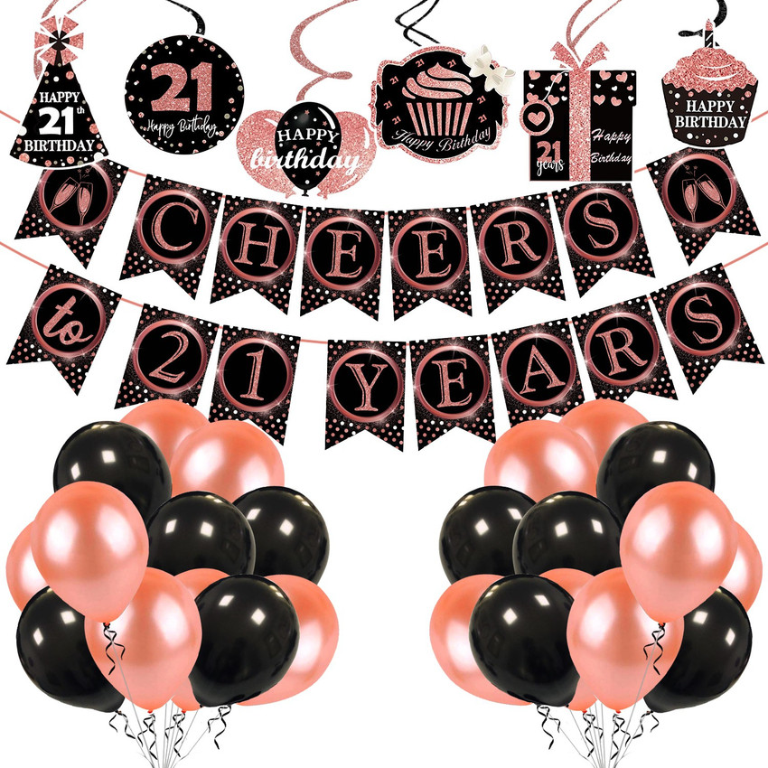Zyozi 21th Birthday Decoration Cheers To 21 Year Banner Swirls And Balloon Pack Of 32 Price In India Buy Zyozi 21th Birthday Decoration Cheers To 21 Year Banner Swirls And Balloon Pack Of 32 Online