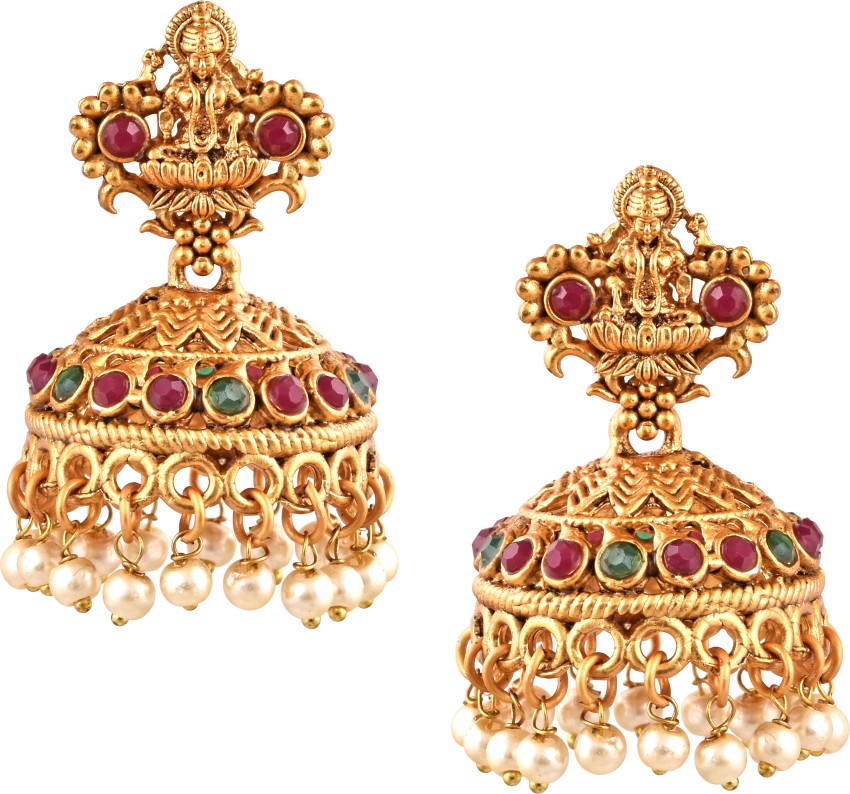 South Indian 22K Gold Plated Full Ear Variations Different Jhumka Earrings  Set  eBay  Gold necklace indian bridal jewelry Gold jewellery design  necklaces Gold earrings designs