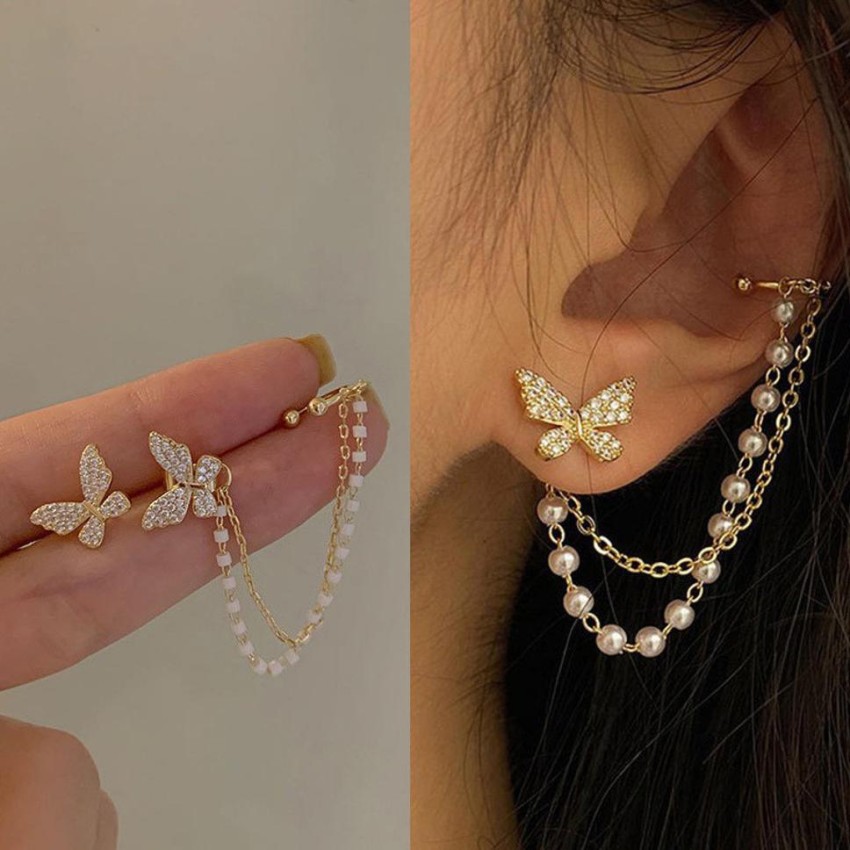 Sassy Girl Collectionz Statement Jewelry Black Metal Chain Hanging Tassels  Earcuff Earring for women  Amazonin Jewellery