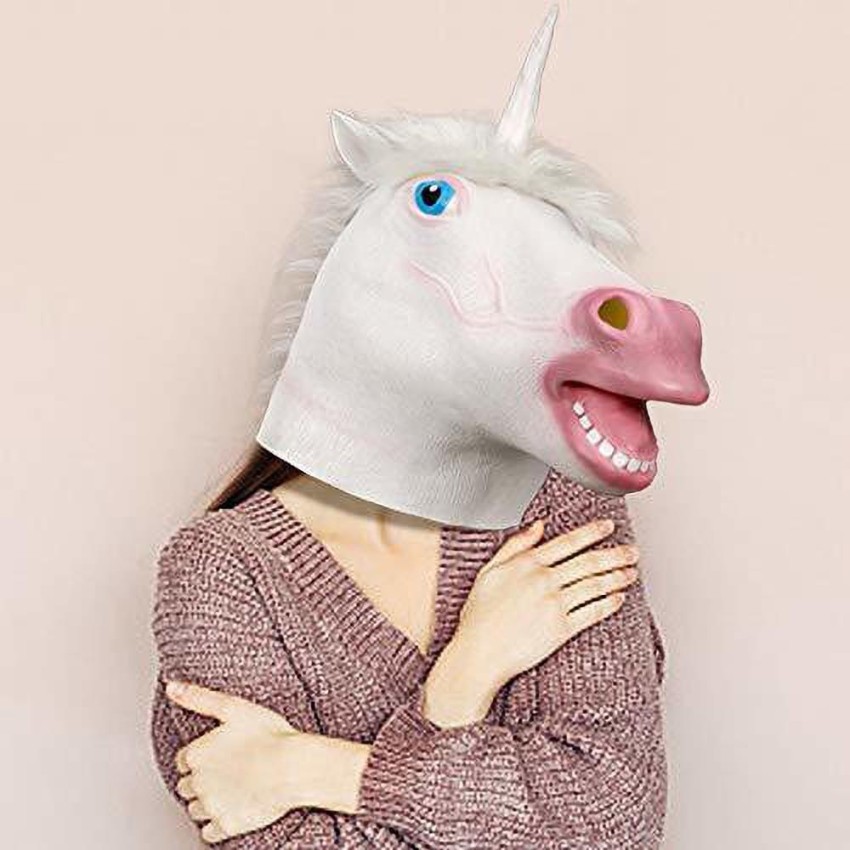 Unicorn Halloween Latex Animal Head Mask for Costume Cosplay Party White & Pink 