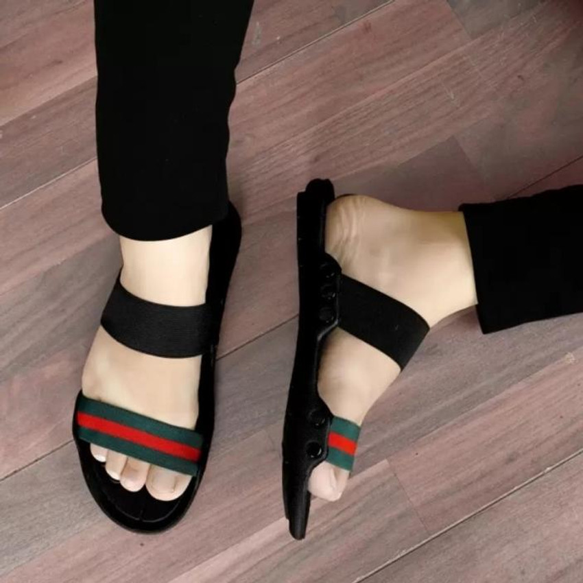 Gucci GreyBlack Leather and Mesh Aguru Studded Sandals Size 41 Gucci  TLC