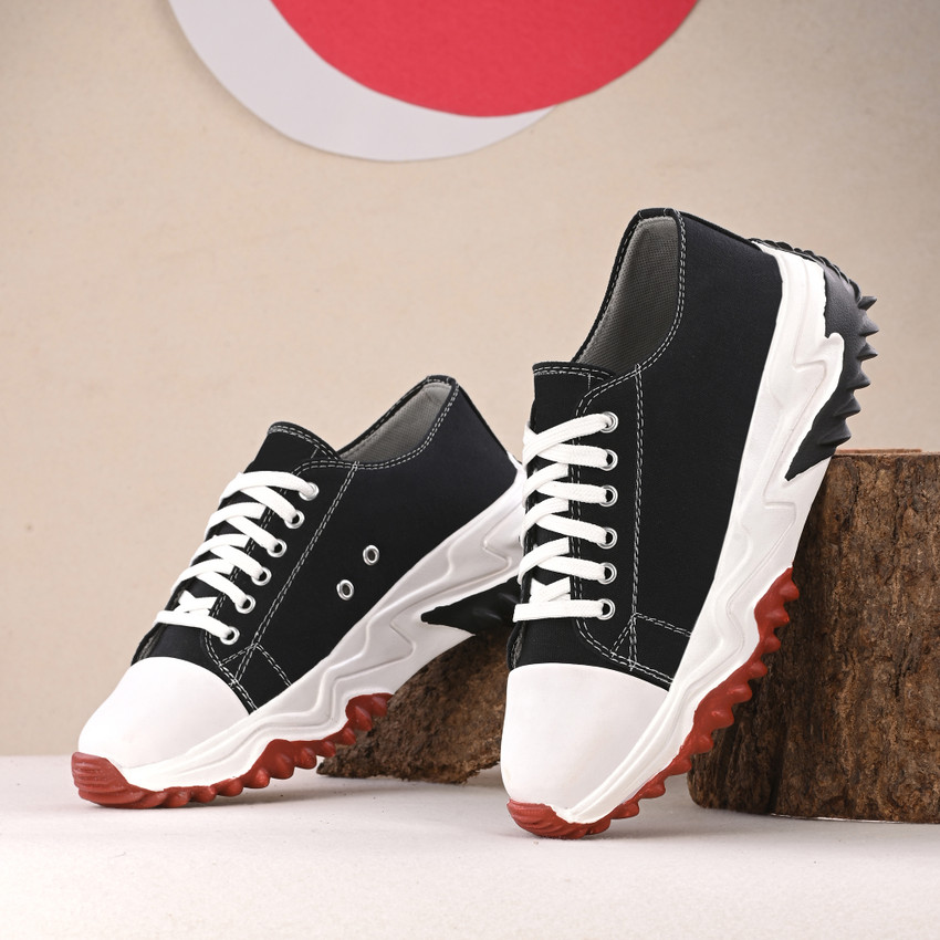 Chunky Sneakers Shoes All Black  Black shoes outfit Black casual shoes  White fashion sneakers