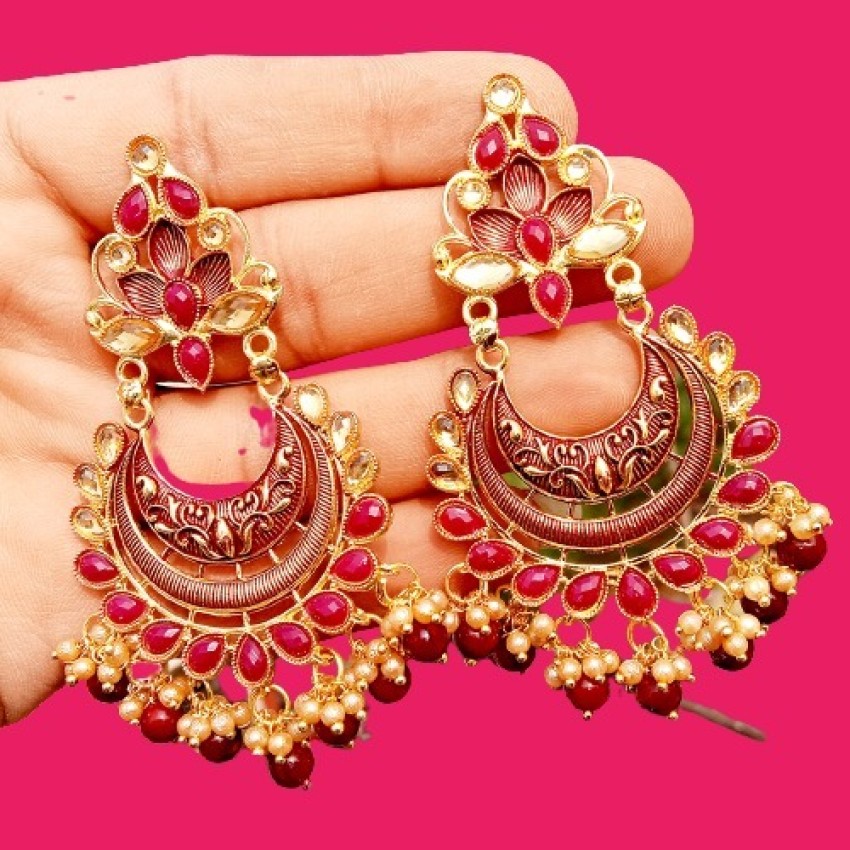 Single Jhumka Earrings in Maroon