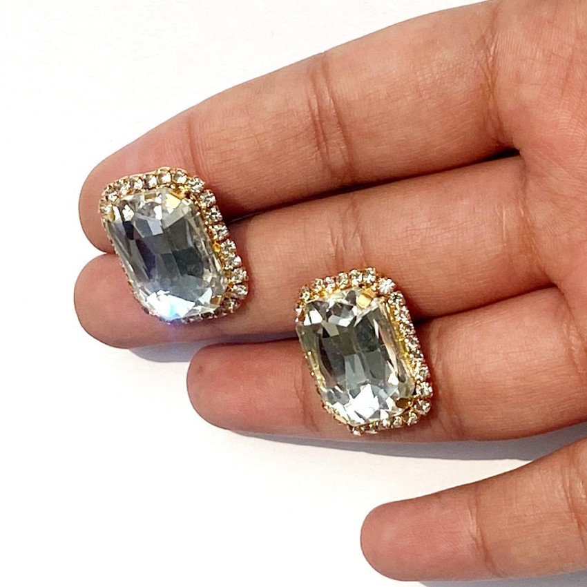 Rhodium Plated American Diamond Stud Earrings  AURAA TRENDS  4100061