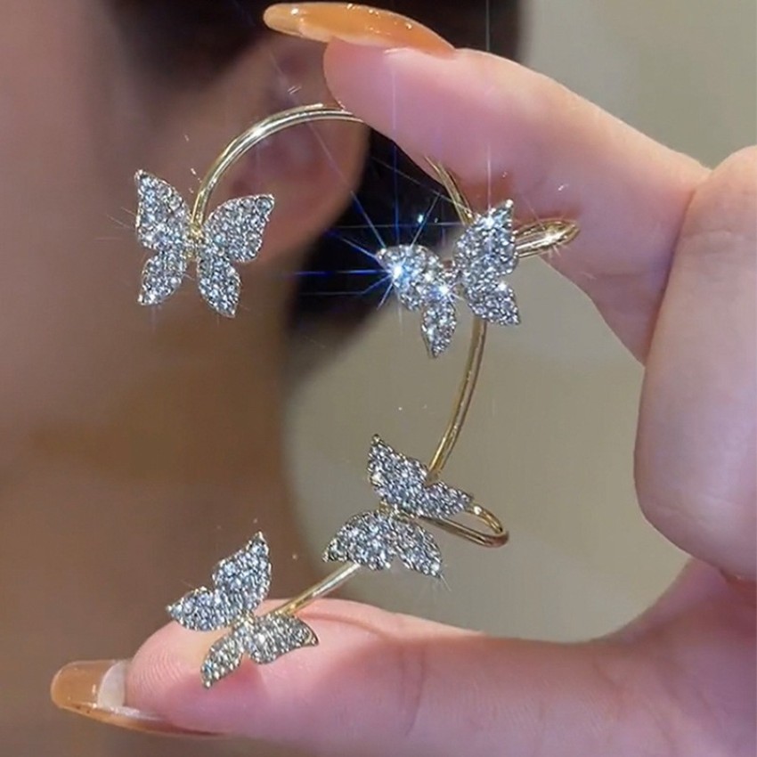 Safety Pin Diamond Dangle Earrings
