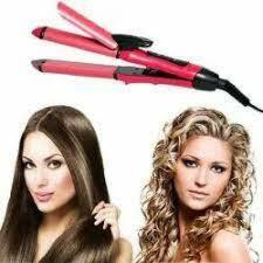 2in1 Ceramic Plate Essential Combo Beauty Set of Hair Straightener and  Plus Hair Curler for Women Pink
