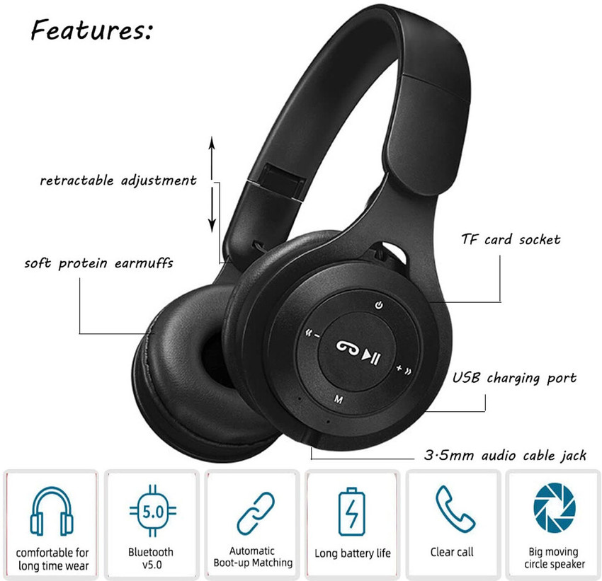 Headphones Wireless Over Ear Bluetooth Headphones with Hi Fi Stereo Sound Bluetooth Headset