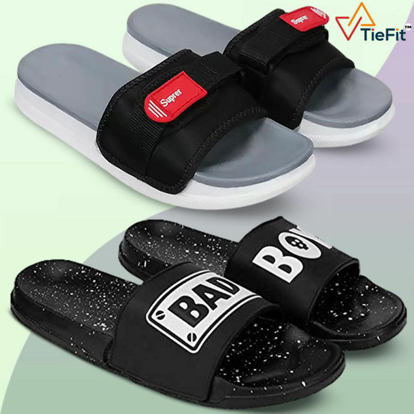 Slides for Men Combo of 2 Sporty Printed Flip Flop Slippers
