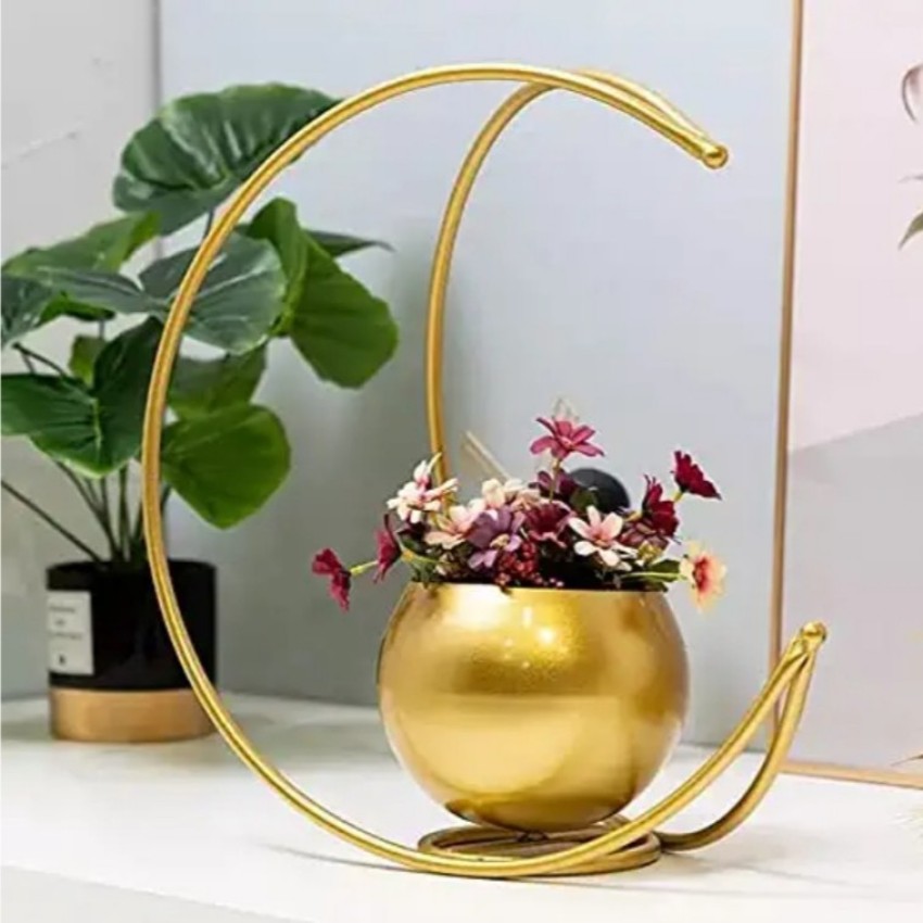 Hammered Pear Flower Pot  9 inches  Matte Gold  House2homeh2h  Manufacture Metal Wood  Glass handicrafts Moradabad India