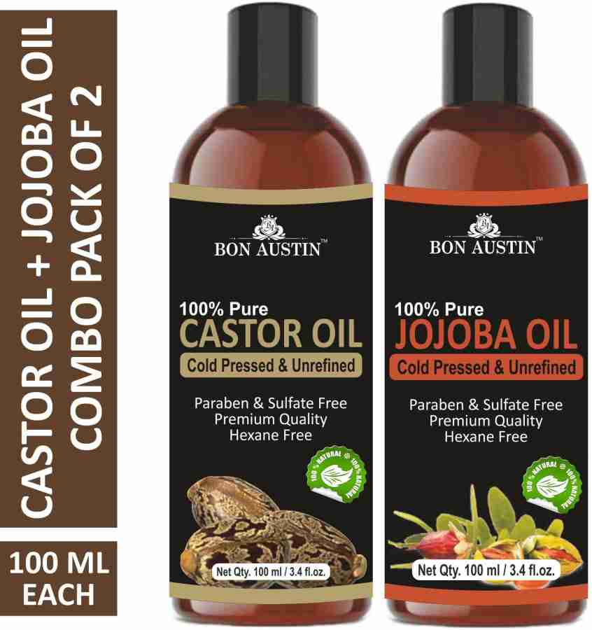 Bon Austin 100% Pure & Natural Castor Oil & Jojoba Oil Combo pack of 2  bottles of 100 ml(200 ml) Hair Oil - Price in India, Buy Bon Austin 100%  Pure &