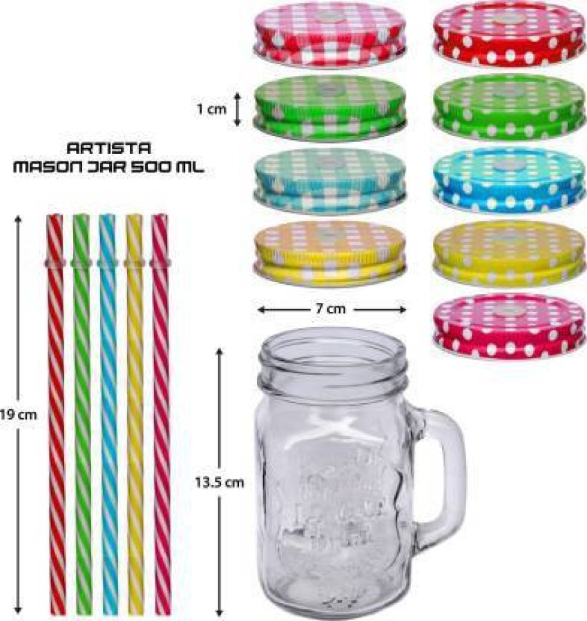 The SaGa Empire Royal Glass Mason Jar with Lid and Straw Smoothie Ice Cream  Fruit Cold Drinking Water Jars Juice Cup Glass (450 ml) (Random Colour)  Glass Mason Jar Price in India -